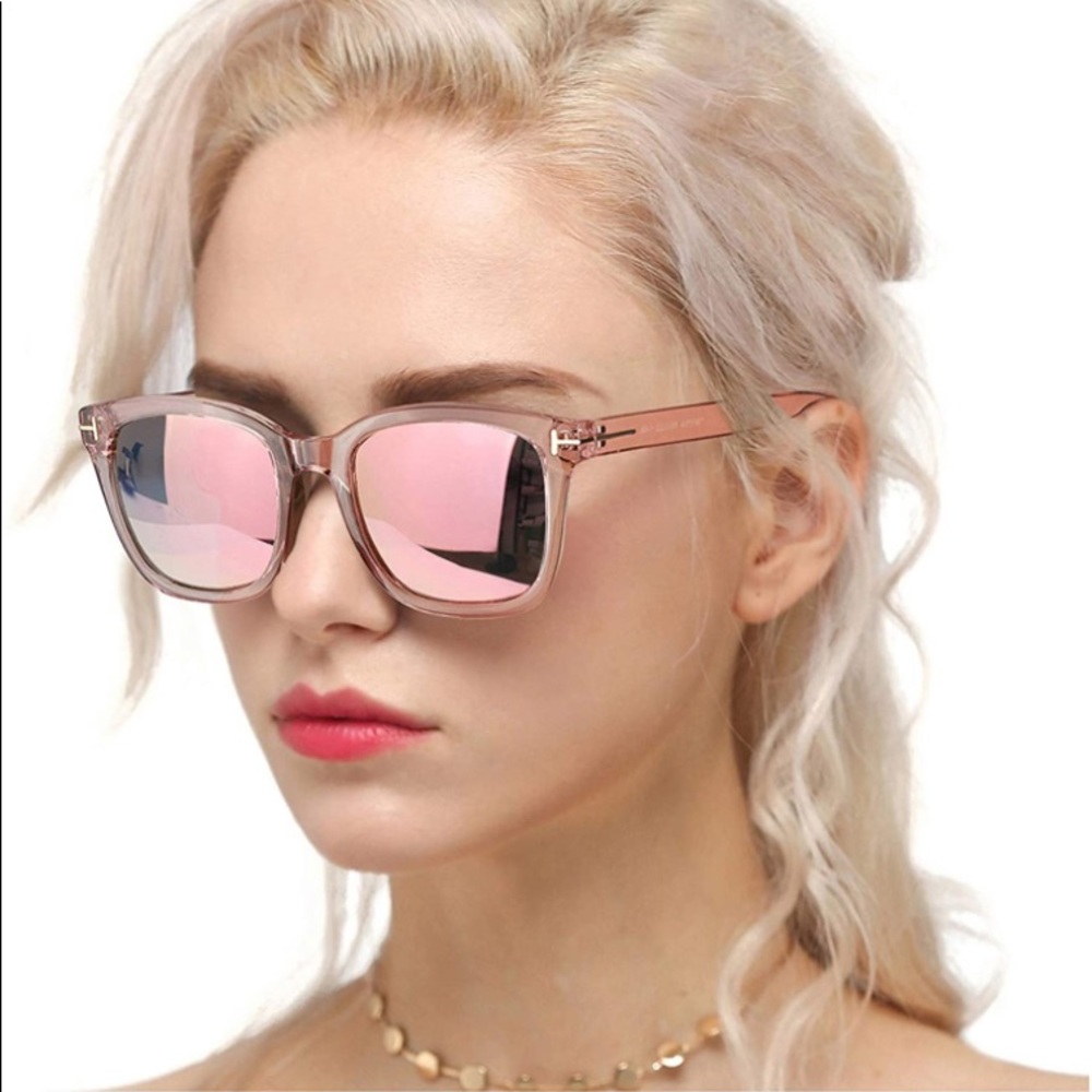 square pink frame sunglasses
